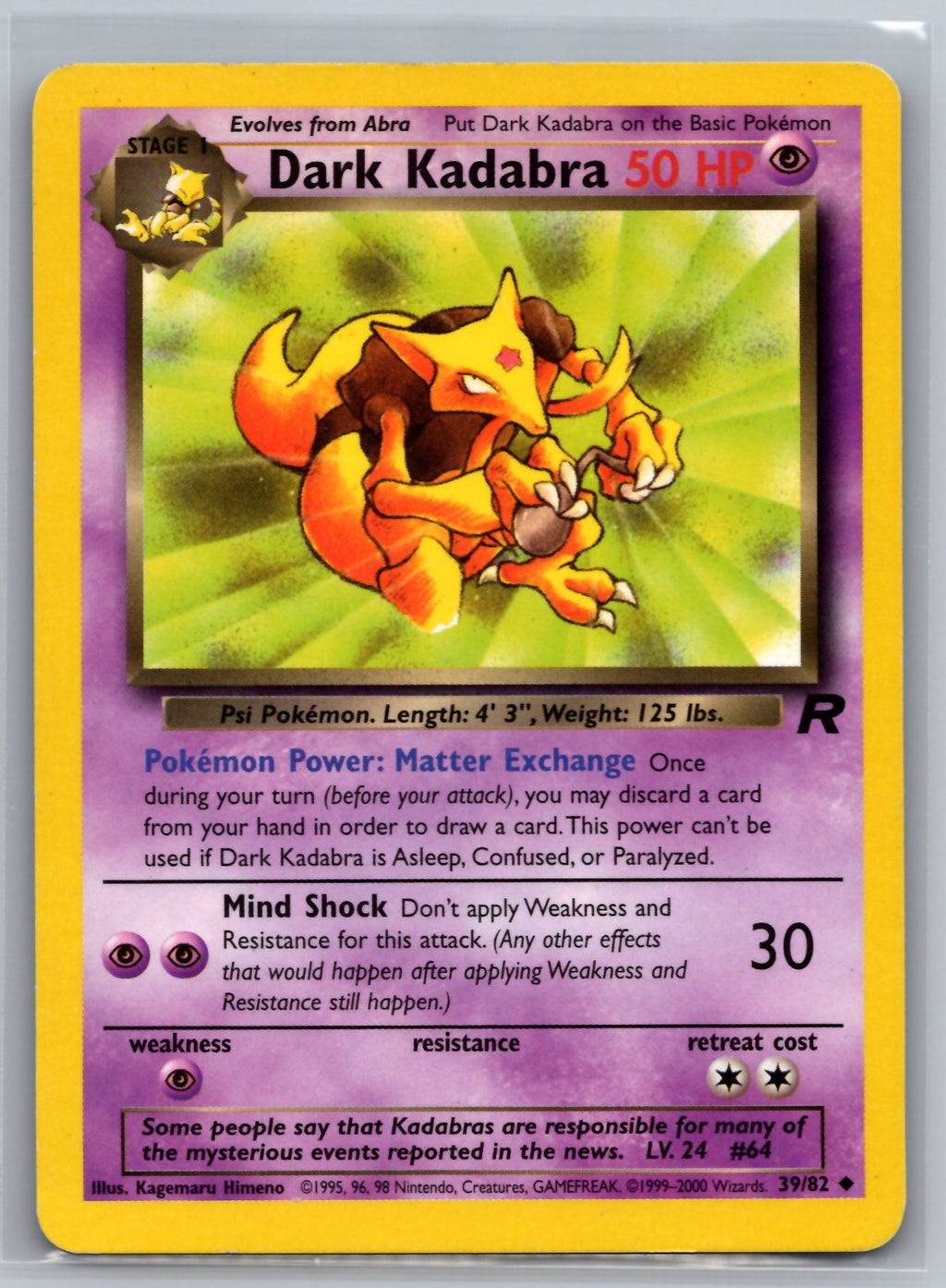 Dark Kadabra Unlimited Uncommon Team Rocket 39/82 LP