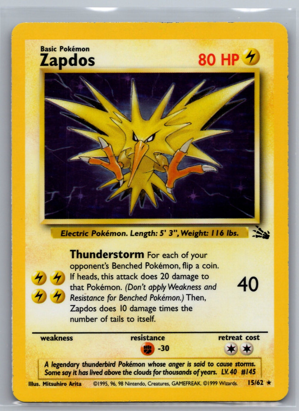 Zapdos (15) Unlimited Holo Holo Rare Fossil 15/62 LP