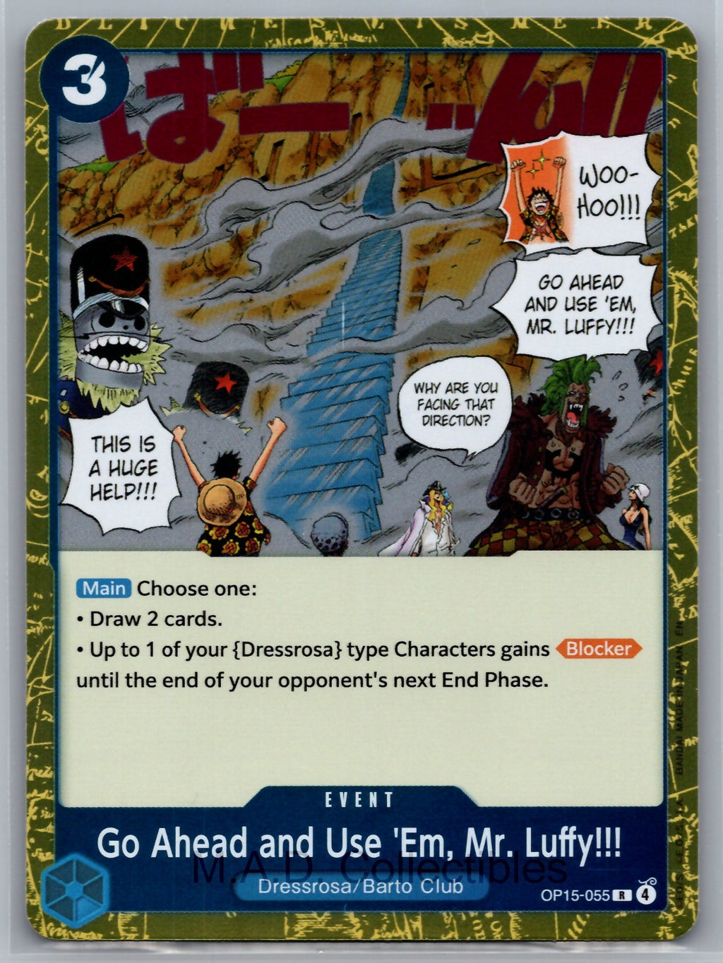 Go Ahead and Use 'Em, Mr. Luffy!!! Foil R Adventure on Kami's Island OP15-055 NM