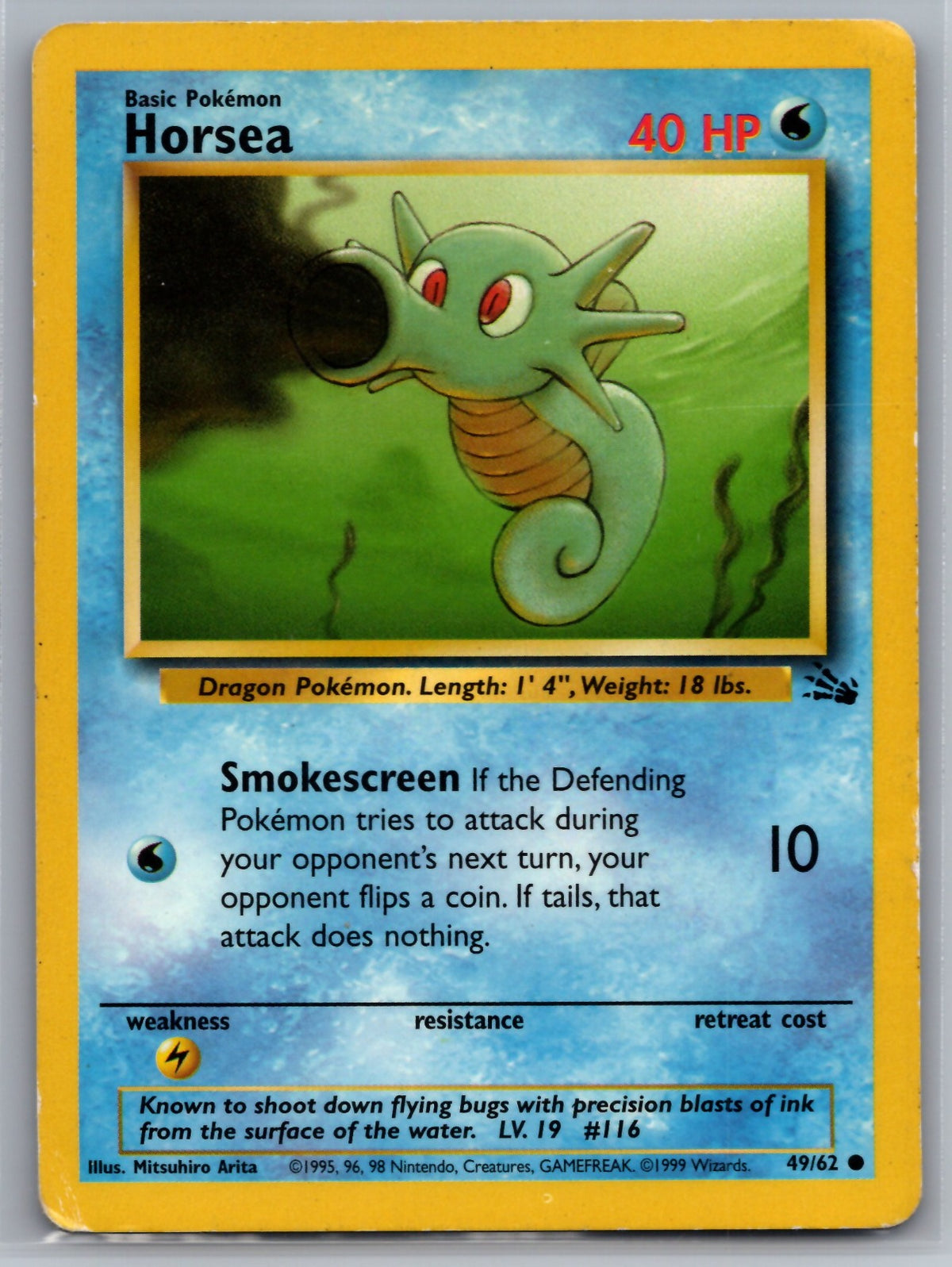 Horsea Unlimited Common Fossil 49/62 NM